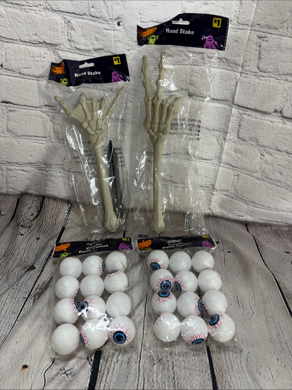 Halloween Skeleton Hand Stakes and Eyeballs Party Favors  - White Holiday Decor